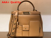 Fendi Peekaboo Regular Pocket Handbag in Beige Calf Leather Replica