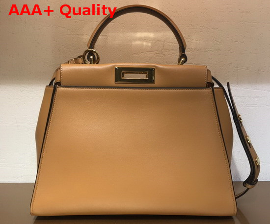 Fendi Peekaboo Regular Pocket Handbag in Beige Calf Leather Replica