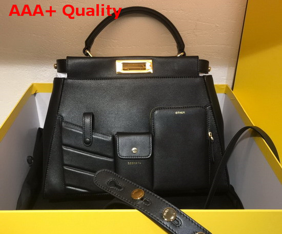 Fendi Peekaboo Regular Pocket Handbag in Black Calf Leather Replica