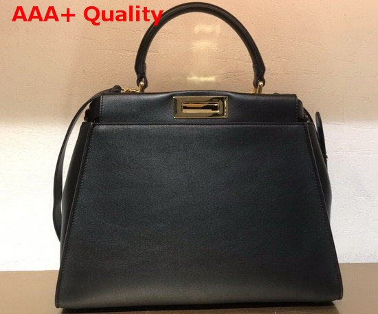 Fendi Peekaboo Regular Pocket Handbag in Black Calf Leather Replica