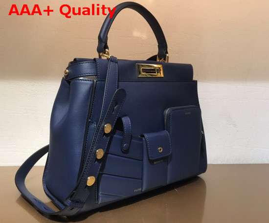 Fendi Peekaboo Regular Pocket Handbag in Blue Calf Leather Replica