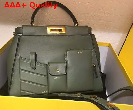 Fendi Peekaboo Regular Pocket Handbag in Green Calf Leather Replica