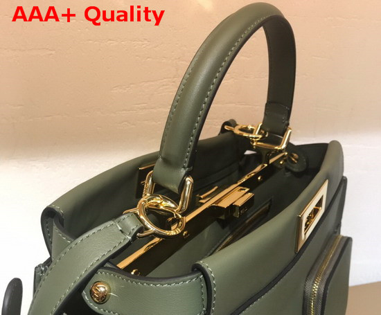 Fendi Peekaboo Regular Pocket Handbag in Green Calf Leather Replica