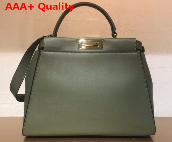 Fendi Peekaboo Regular Pocket Handbag in Green Calf Leather Replica