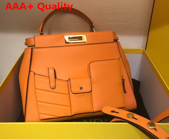 Fendi Peekaboo Regular Pocket Handbag in Orange Calf Leather Replica