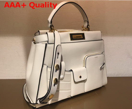 Fendi Peekaboo Regular Pocket Handbag in White Calf Leather Replica