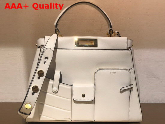 Fendi Peekaboo Regular Pocket Handbag in White Calf Leather Replica