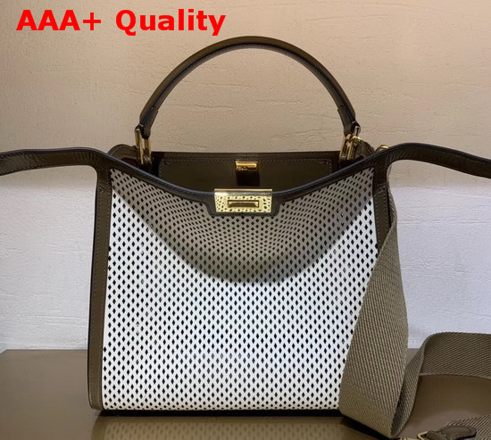 Fendi Peekaboo X Lite Medium Bag in White Perforated Calf Leather Replica