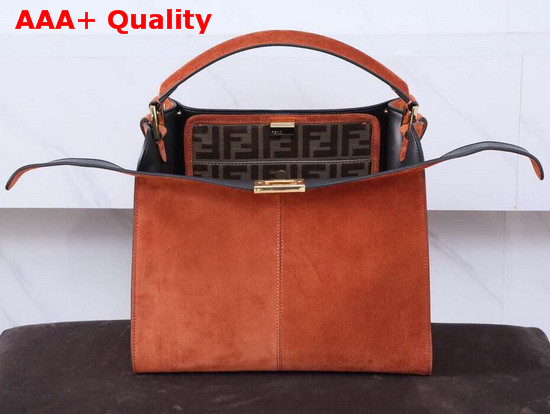 Fendi Peekaboo X Lite Regular Handbag in Orange Suede Leather Replica