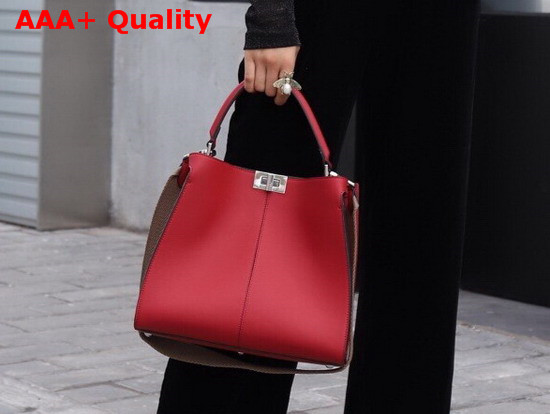 Fendi Peekaboo X Lite Regular Handbag in Red Calfskin Replica