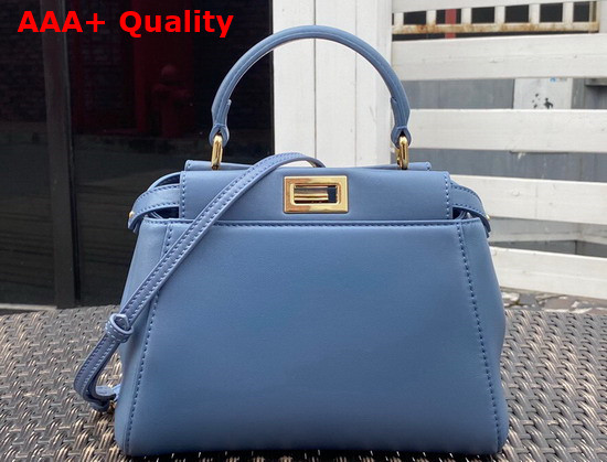 Fendi Peekaboo XS Blue Nappa Leather with Gold Hardwares Replica