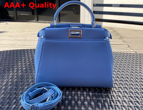 Fendi Peekaboo XS Blue Nappa Leather with Silver Hardwares Replica