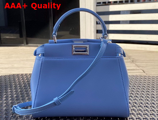 Fendi Peekaboo XS Blue Nappa Leather with Silver Hardwares Replica