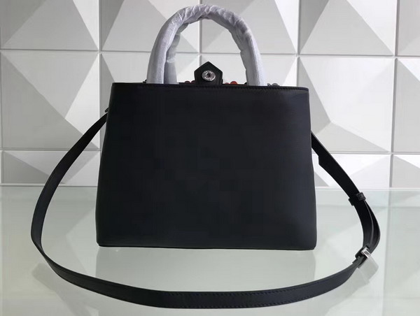 Fendi Petite 2Jours Shopper Bag in Black Leather with Flowers For Sale