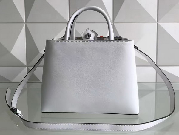 Fendi Petite 2Jours Shopper Bag in White Leather with Flowers For Sale