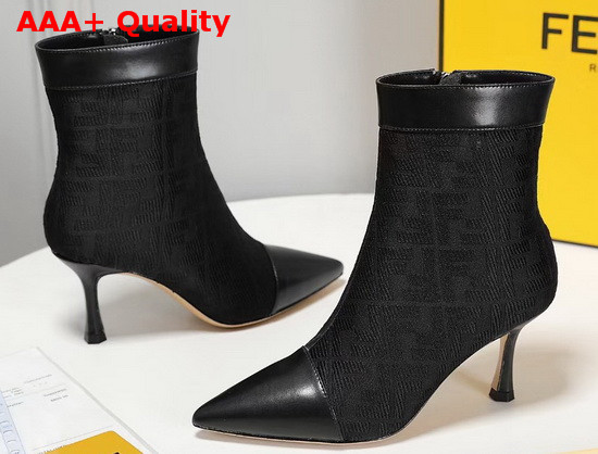 Fendi Pointed Ankle Boots in Black Fabric with Jacquard FF Motif Replica