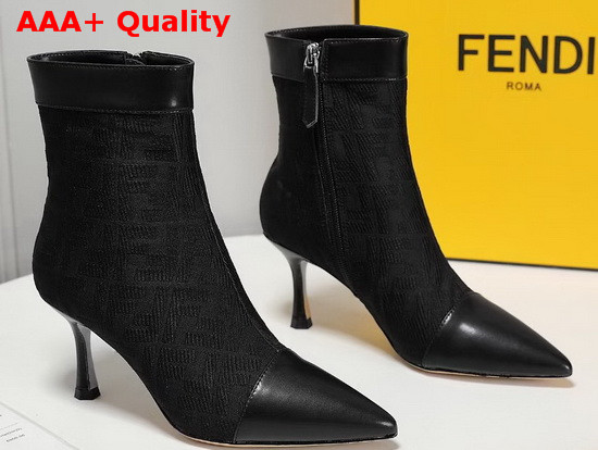 Fendi Pointed Ankle Boots in Black Fabric with Jacquard FF Motif Replica