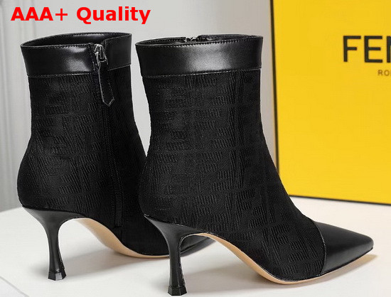 Fendi Pointed Ankle Boots in Black Fabric with Jacquard FF Motif Replica