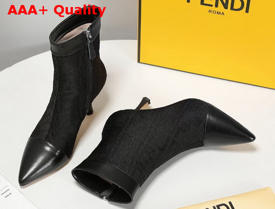 Fendi Pointed Ankle Boots in Black Fabric with Jacquard FF Motif Replica