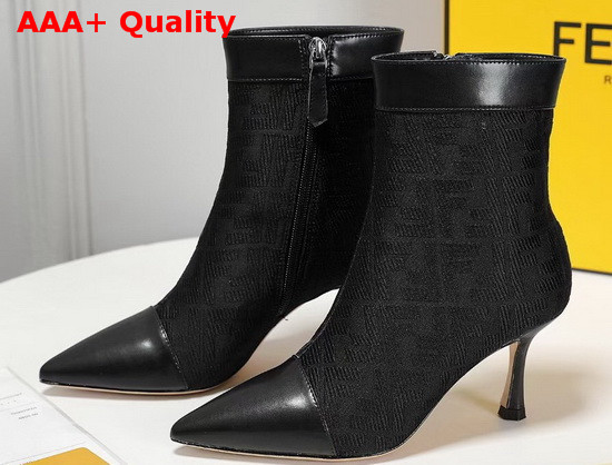 Fendi Pointed Ankle Boots in Black Fabric with Jacquard FF Motif Replica