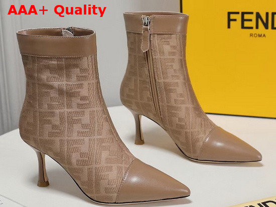 Fendi Pointed Ankle Boots in Nude Fabric with Jacquard FF Motif Replica