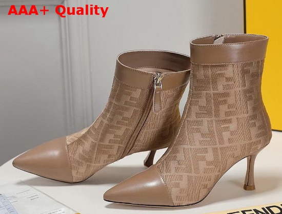 Fendi Pointed Ankle Boots in Nude Fabric with Jacquard FF Motif Replica