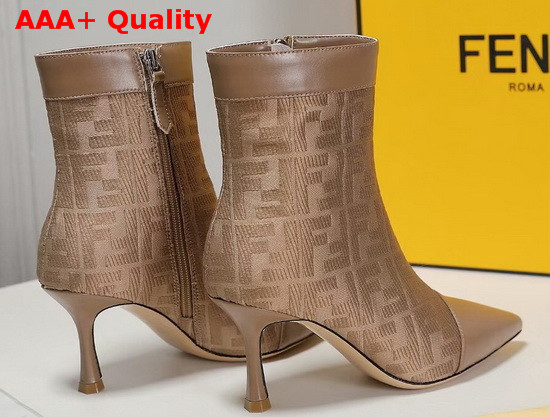 Fendi Pointed Ankle Boots in Nude Fabric with Jacquard FF Motif Replica