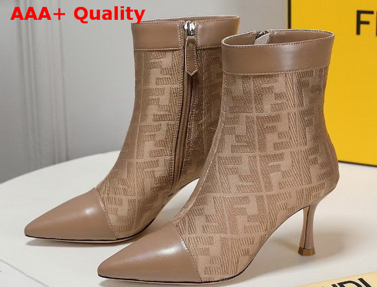 Fendi Pointed Ankle Boots in Nude Fabric with Jacquard FF Motif Replica