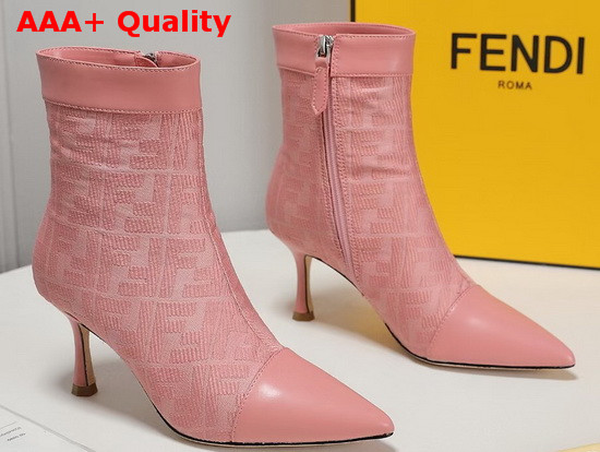 Fendi Pointed Ankle Boots in Pink Fabric with Jacquard FF Motif Replica