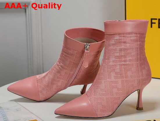 Fendi Pointed Ankle Boots in Pink Fabric with Jacquard FF Motif Replica