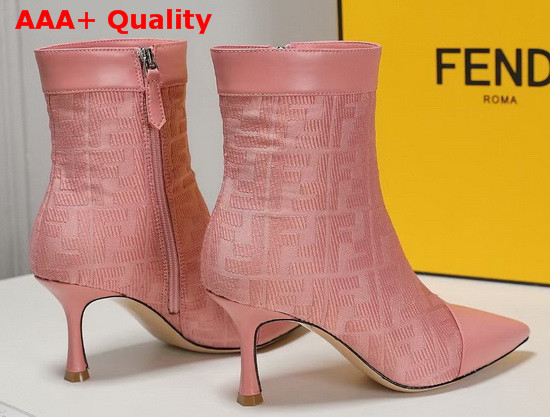 Fendi Pointed Ankle Boots in Pink Fabric with Jacquard FF Motif Replica