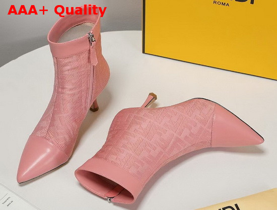 Fendi Pointed Ankle Boots in Pink Fabric with Jacquard FF Motif Replica