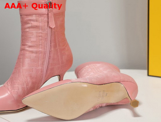 Fendi Pointed Ankle Boots in Pink Fabric with Jacquard FF Motif Replica