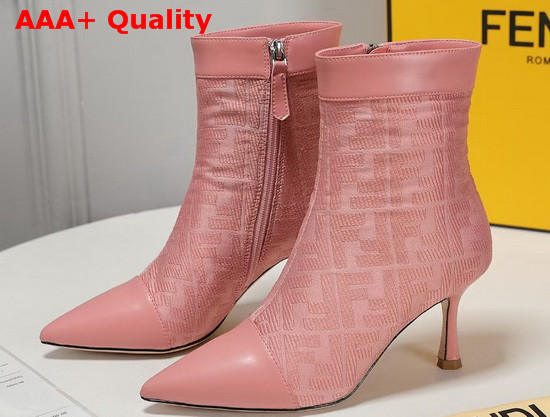 Fendi Pointed Ankle Boots in Pink Fabric with Jacquard FF Motif Replica