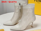 Fendi Pointed Ankle Boots in White Fabric with Jacquard FF Motif Replica