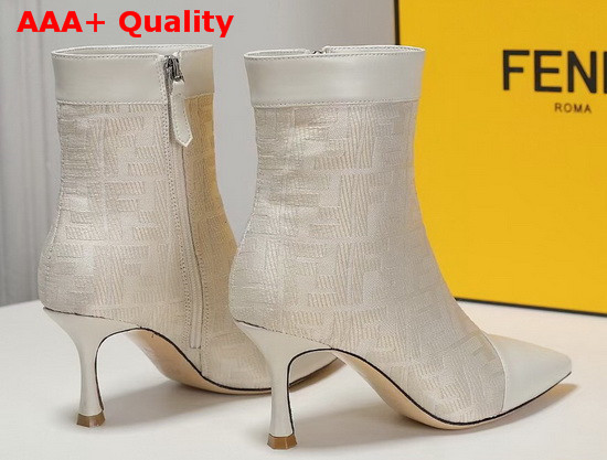 Fendi Pointed Ankle Boots in White Fabric with Jacquard FF Motif Replica