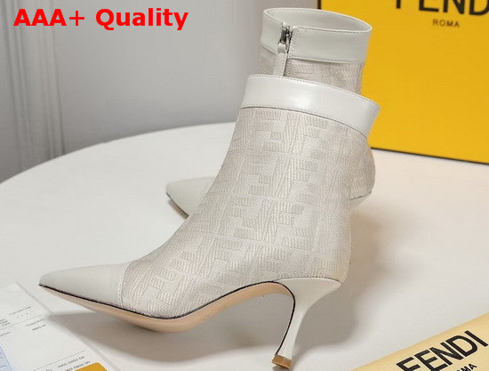 Fendi Pointed Ankle Boots in White Fabric with Jacquard FF Motif Replica