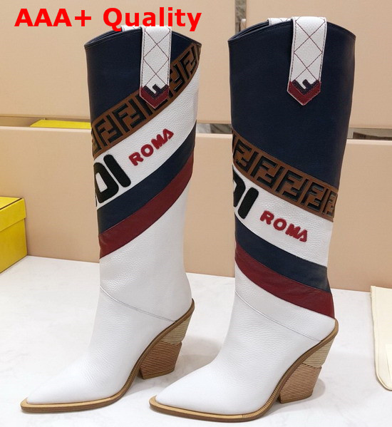 Fendi Pointed Toe Cowboy Boots Contrast Color Fendi Mania Leather Applique Replica