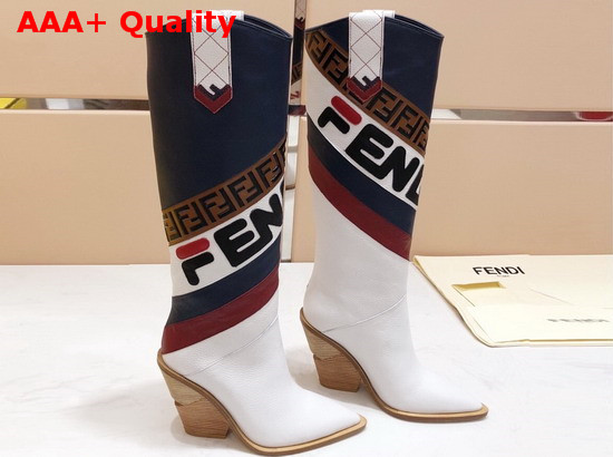 Fendi Pointed Toe Cowboy Boots Contrast Color Fendi Mania Leather Applique Replica