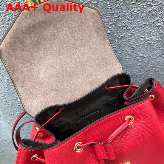 Fendi Red Leather Backpack with Metal Handle Shaped Like The New Fendi Logo Replica