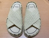 Fendi Reflections Slides Beige Raffia Flats Replica