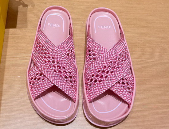 Fendi Reflections Slides Pink Stretch Lace Flats Replica