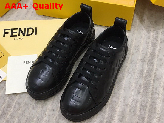 Fendi Rise Black Leather Flatform Sneakers with All Over Embossed FF Motif Replica