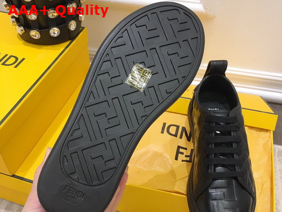 Fendi Rise Black Leather Flatform Sneakers with All Over Embossed FF Motif Replica