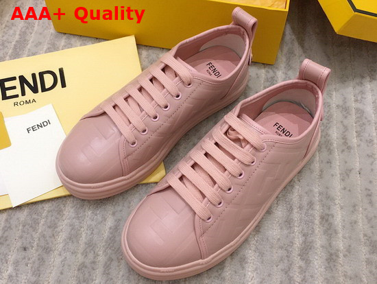 Fendi Rise Pink Leather Flatform Sneakers with All Over Embossed FF Motif Replica