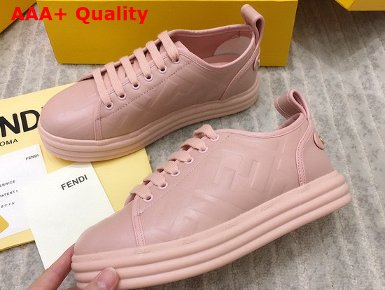 Fendi Rise Pink Leather Flatform Sneakers with All Over Embossed FF Motif Replica