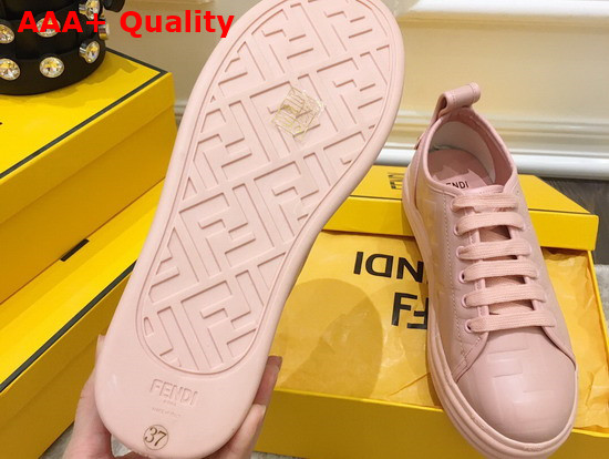 Fendi Rise Pink Leather Flatform Sneakers with All Over Embossed FF Motif Replica