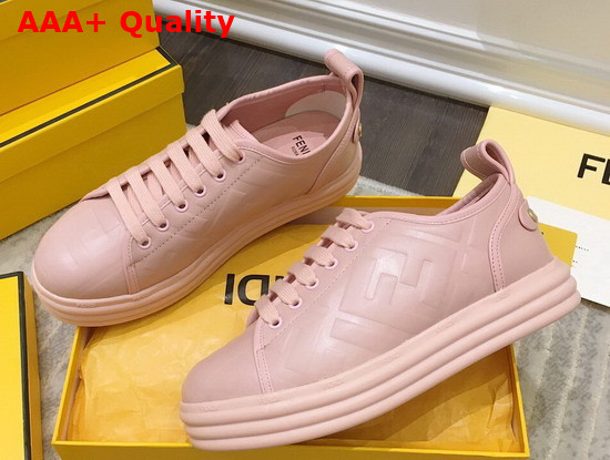 Fendi Rise Pink Leather Flatform Sneakers with All Over Embossed FF Motif Replica