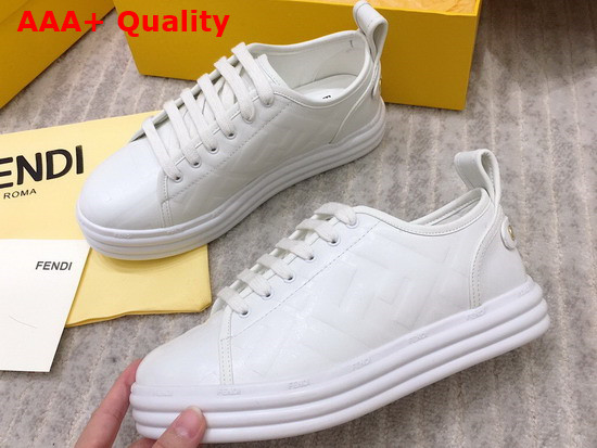 Fendi Rise White Leather Flatform Sneakers with All Over Embossed FF Motif Replica