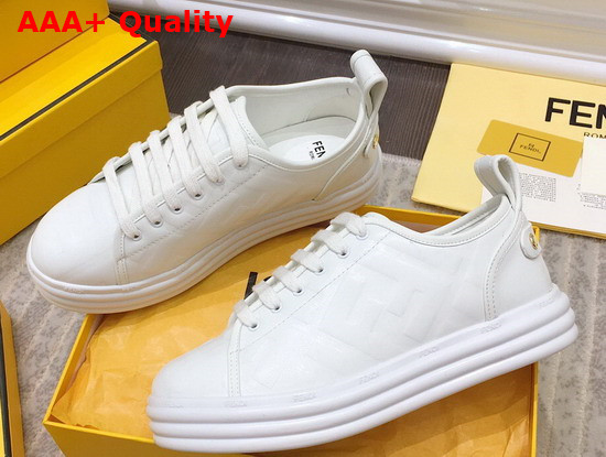 Fendi Rise White Leather Flatform Sneakers with All Over Embossed FF Motif Replica